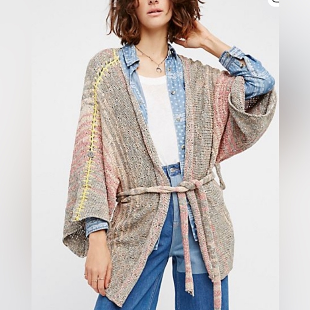 Free People Women’s Sand Art Cotton Kimono Cardigan Sweater Size Small